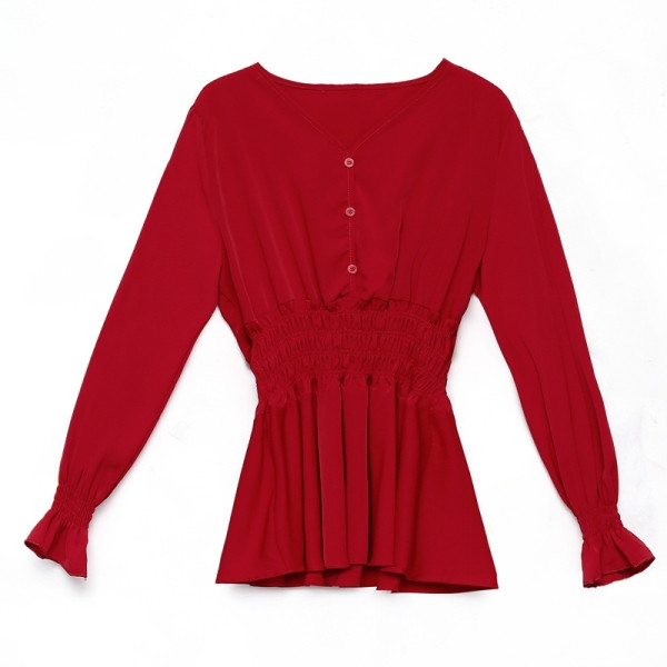 Sieviešu ikdienas blūze ar špica kakla izgriezumu un pogām