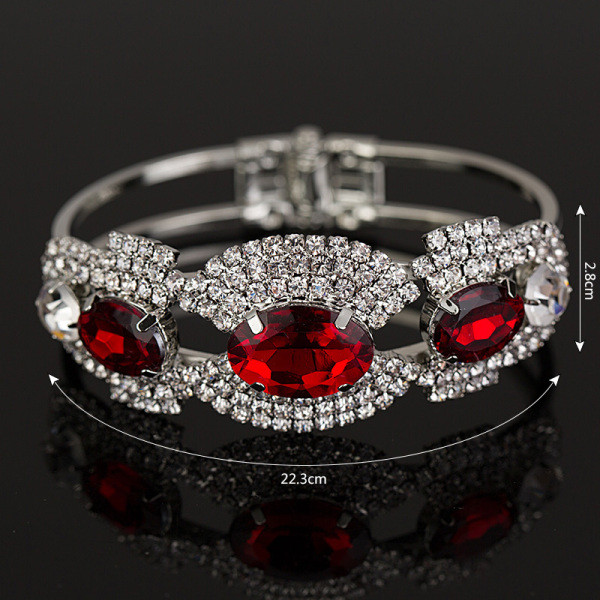 Elegantiška moteriška apyrankė su sidabriniais ir raudonais akmenėliais