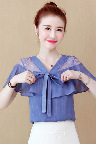 Ежедневна дамска блуза с къс ръкав и дантела в различни цветове