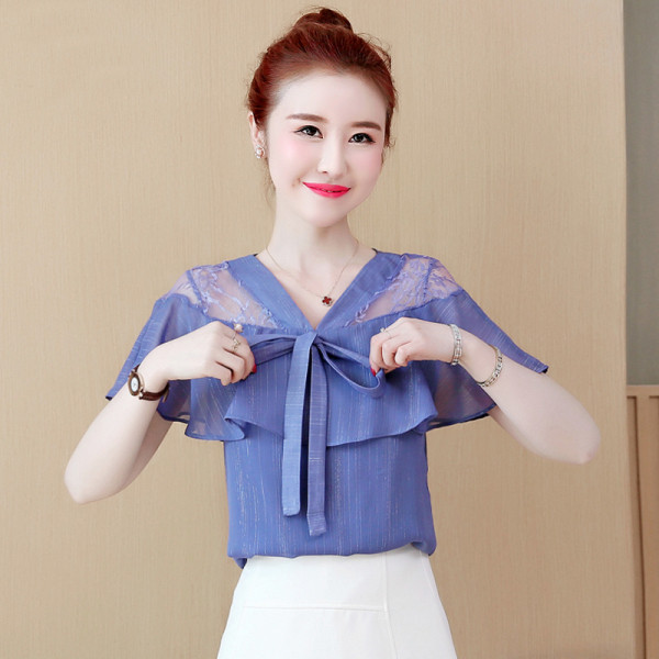 Ежедневна дамска блуза с къс ръкав и дантела в различни цветове