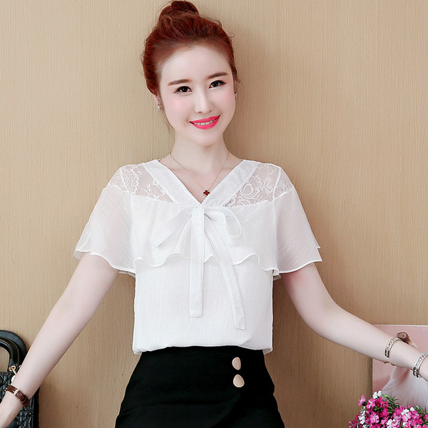 Ежедневна дамска блуза с къс ръкав и дантела в различни цветове