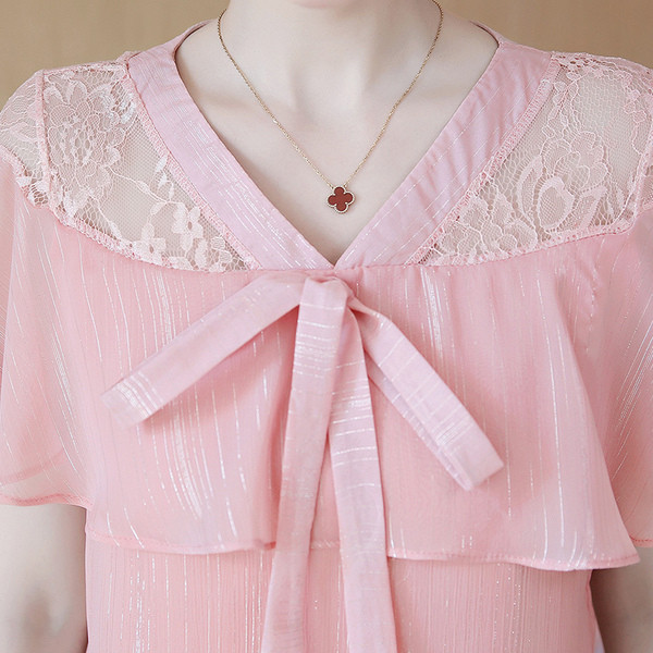 Ежедневна дамска блуза с къс ръкав и дантела в различни цветове