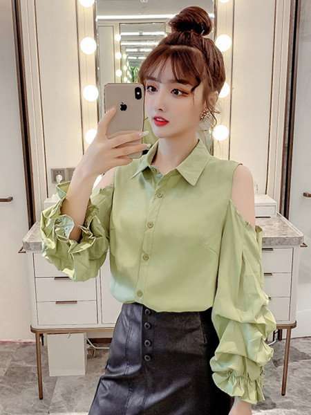 Camasa casual dama cu umerii goi in mai multe culori cu guler clasic