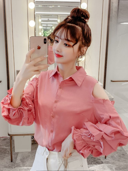 Camasa casual dama cu umerii goi in mai multe culori cu guler clasic