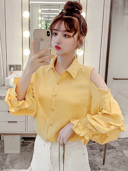 Camasa casual dama cu umerii goi in mai multe culori cu guler clasic