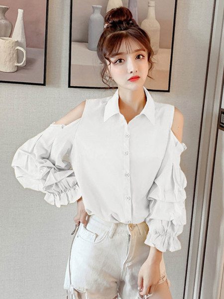 Camasa casual dama cu umerii goi in mai multe culori cu guler clasic