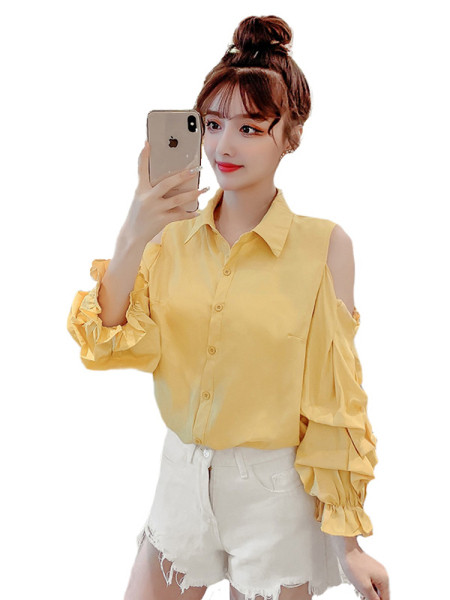 Camasa casual dama cu umerii goi in mai multe culori cu guler clasic