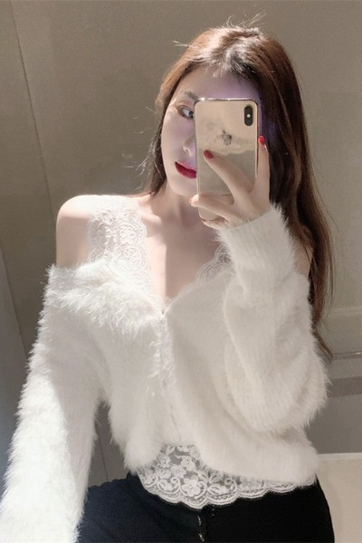 Női szett csipke felsővel és alsó pulóverrel