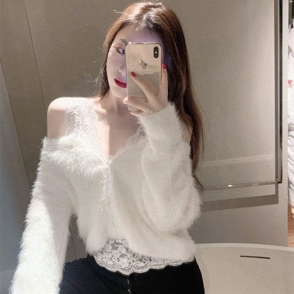 Női szett csipke felsővel és alsó pulóverrel