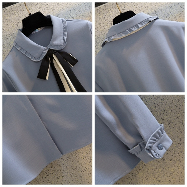 Pavasarim piemērots moderns sieviešu krekls ar apkakli un šifona lenti