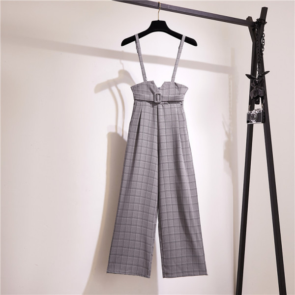 Uus mudel ruuduline naiste kombinesoon lai mudel õhukeste rihmade ja vööga