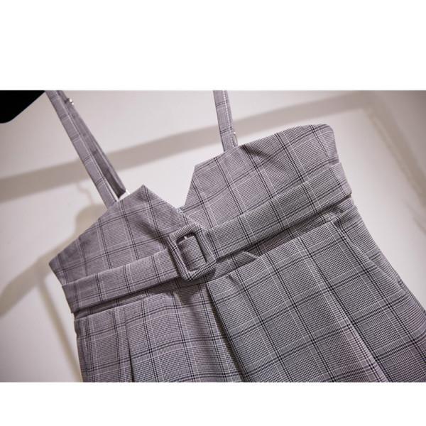 Uus mudel ruuduline naiste kombinesoon lai mudel õhukeste rihmade ja vööga