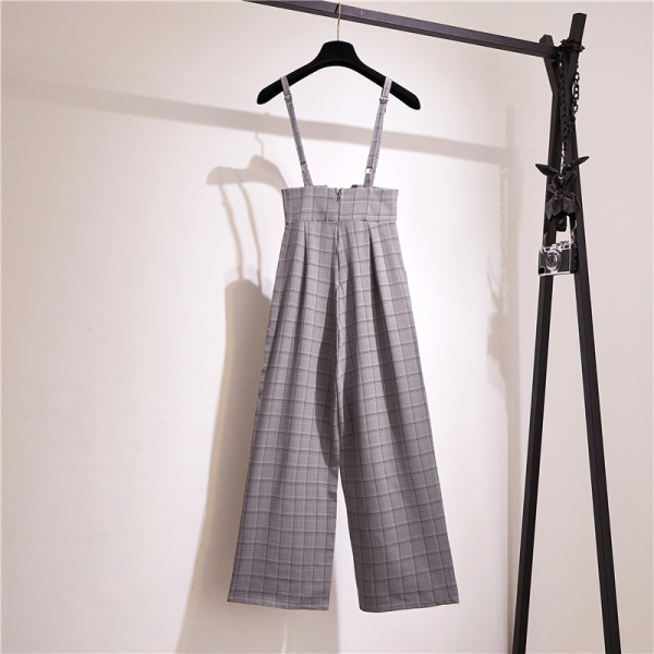 Uus mudel ruuduline naiste kombinesoon lai mudel õhukeste rihmade ja vööga