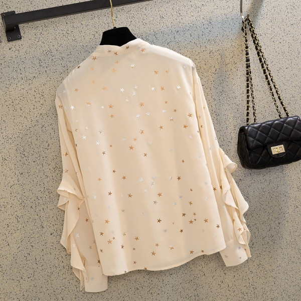 Jauna modeļa sieviešu krekls ar saitēm, volāniem un zvaigznītēm