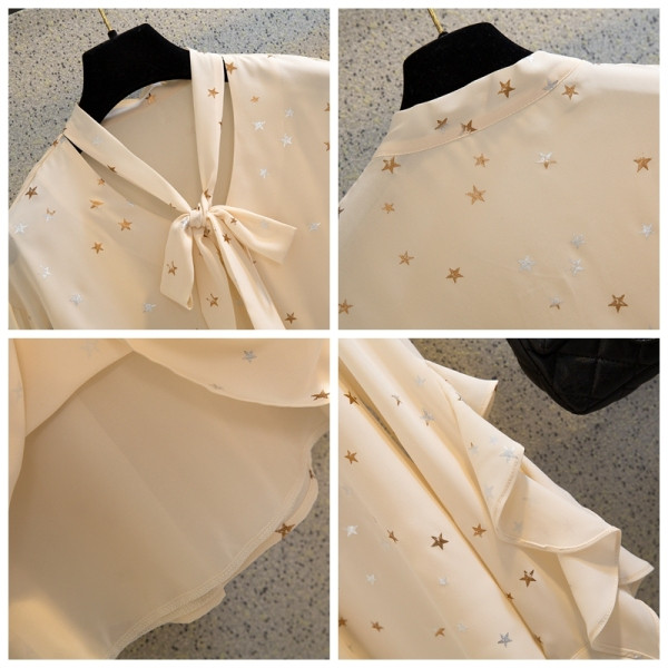 Jauna modeļa sieviešu krekls ar saitēm, volāniem un zvaigznītēm