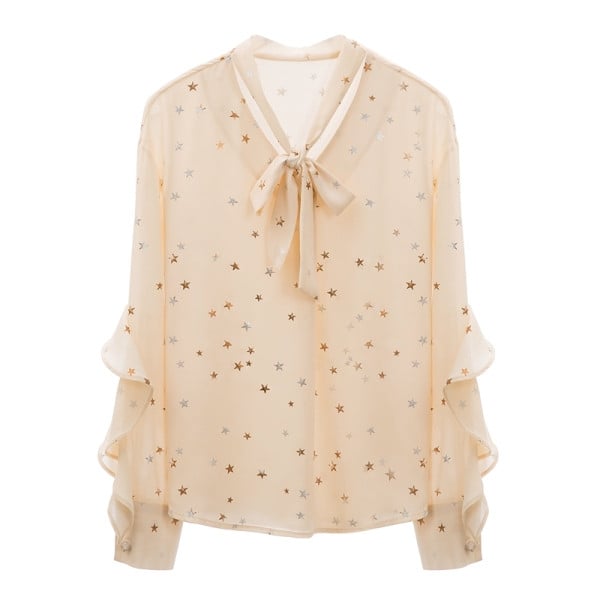 Jauna modeļa sieviešu krekls ar saitēm, volāniem un zvaigznītēm