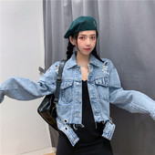 Női alkalmi farmerdzseki szakadt jobb és hosszú ujjú