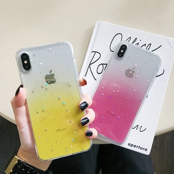 Силиконов калъф с преливащи цветове и лъскави частици за iPhone XS
