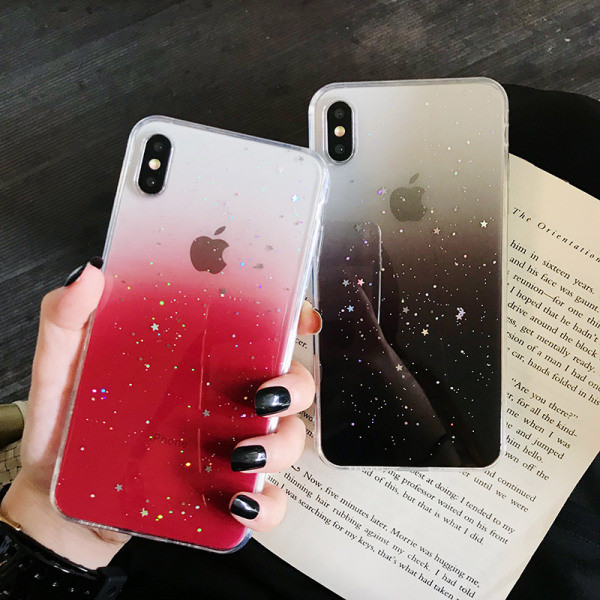 Силиконов калъф с преливащи цветове и лъскави частици за iPhone XS