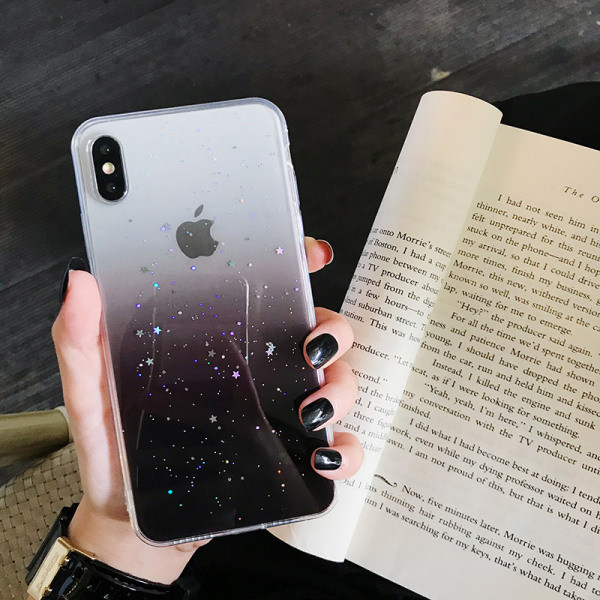 Силиконов калъф с преливащи цветове и лъскави частици за iPhone XS