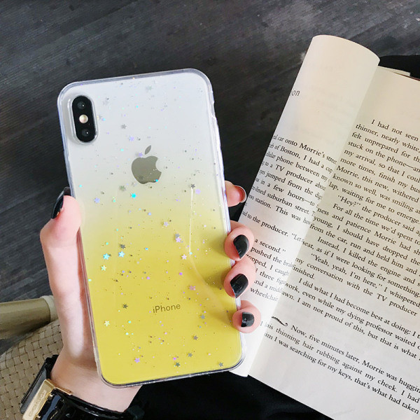 Силиконов калъф с преливащи цветове и лъскави частици за iPhone XS