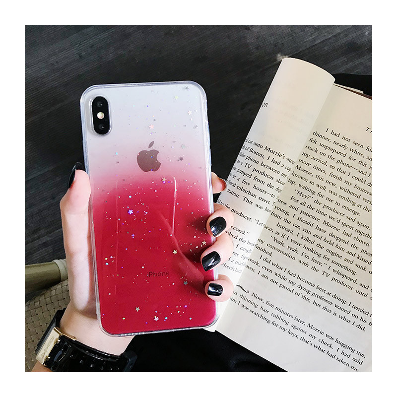 Силиконов калъф с преливащи цветове и лъскави частици за iPhone XS