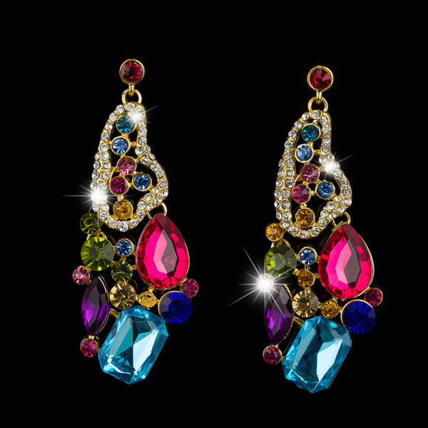 Модерни дамски цветни обеци с камъни 