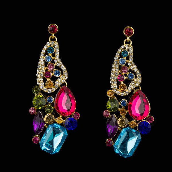 Модерни дамски цветни обеци с камъни 