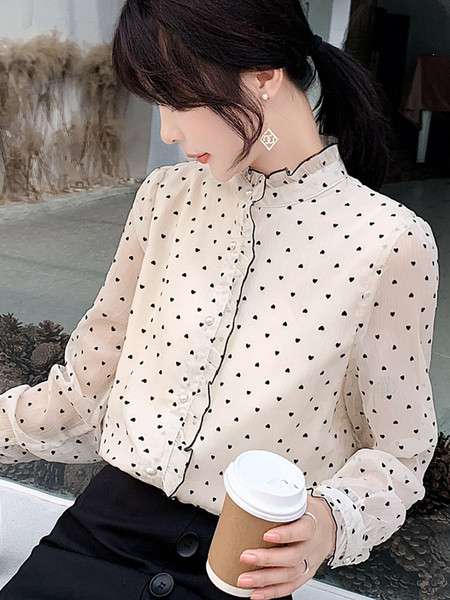 Дамска стилна риза с полувисока яка в два цвята