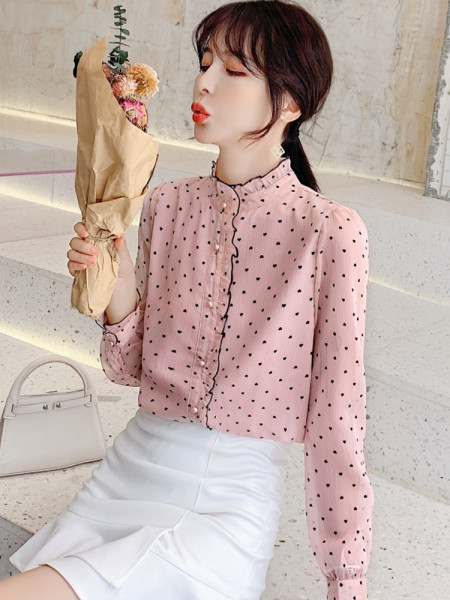 Дамска стилна риза с полувисока яка в два цвята