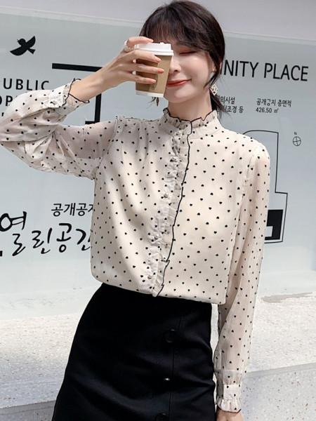 Дамска стилна риза с полувисока яка в два цвята