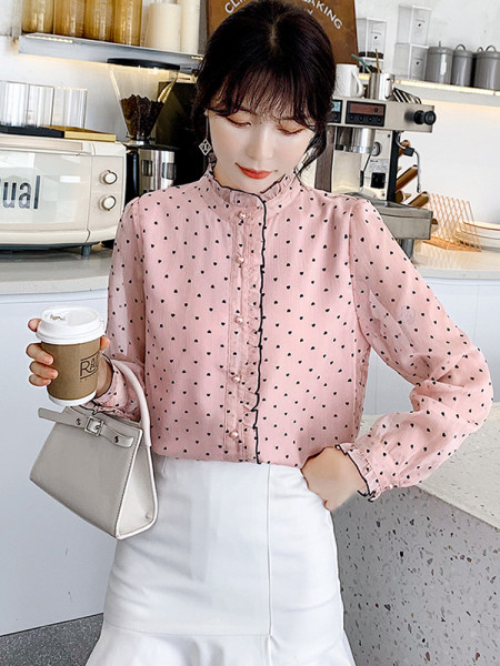 Дамска стилна риза с полувисока яка в два цвята