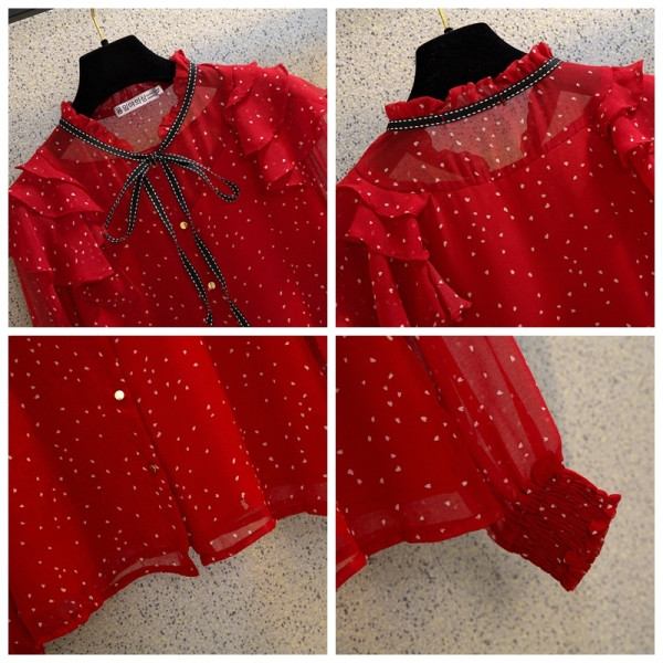 Modern női ing alacsony gallérral, nyakkendővel és hosszú szívecskékkel