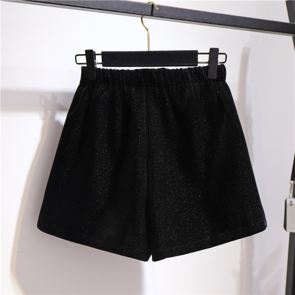 Sieviešu samta šorti plats modelis ar augstu vidukli un rāvējslēdzēju