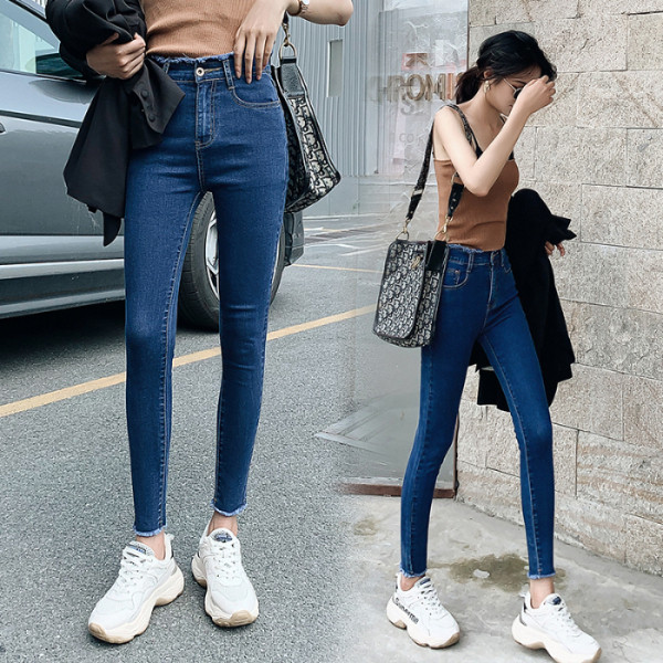 Ikdienas sieviešu garie džinsi ar augstu vidukli zilā krāsā