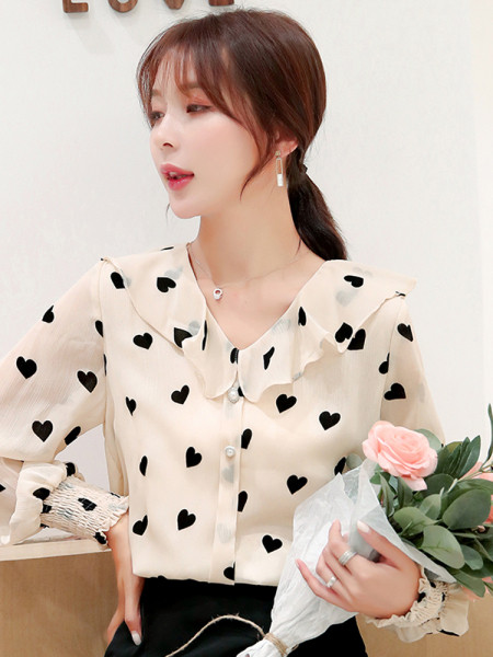 Дамска актуална риза с V-образно деколте и дълъг ръкав