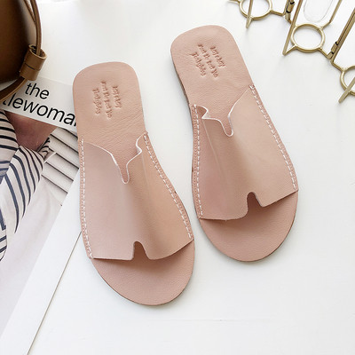 Дамски кожени чехли с равна подметка в няколко цвята