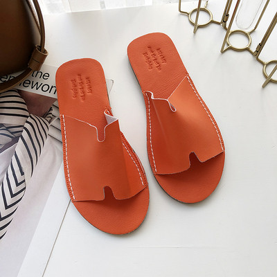 Дамски кожени чехли с равна подметка в няколко цвята