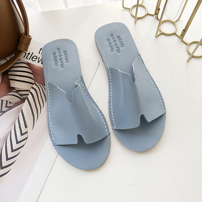 Дамски кожени чехли с равна подметка в няколко цвята