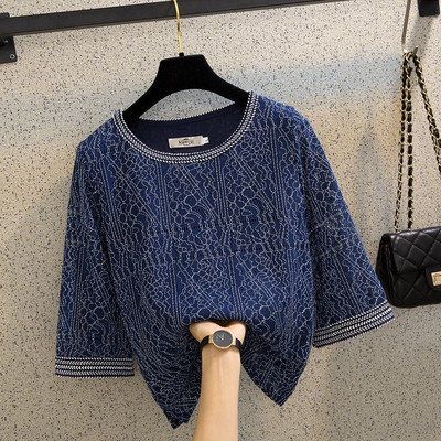 Jauna modeļa sieviešu mežģīņu blūze ar ovālu kakla izgriezumu un 3/4 platām piedurknēm