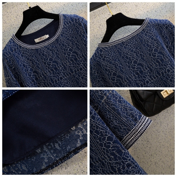 Jauna modeļa sieviešu mežģīņu blūze ar ovālu kakla izgriezumu un 3/4 platām piedurknēm