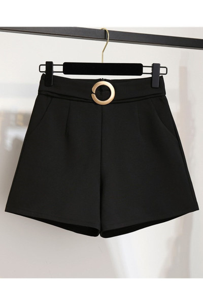 Стилни къси дамски панталони с висока талия и колан