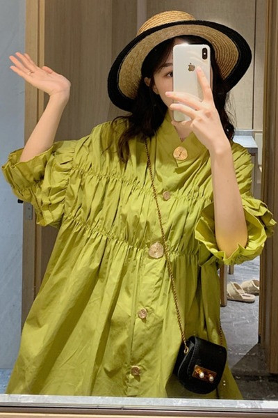 Vabaaja naiste lai nööpidega kleit