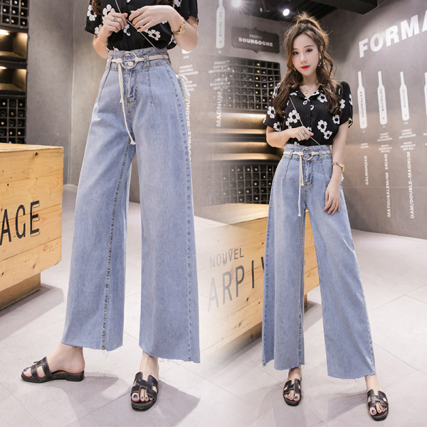 Stiilsed kõrge vöökohaga naiste pikad teksad – lai mudel