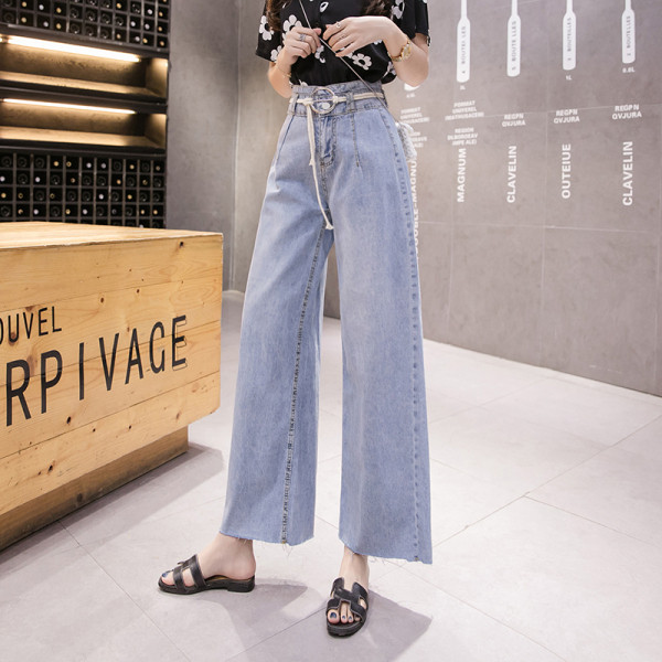 Stiilsed kõrge vöökohaga naiste pikad teksad – lai mudel