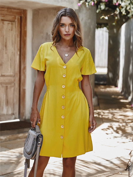 Rochie de dama casual model nou cu decolteu si nasturi spitz