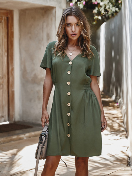 Rochie de dama casual model nou cu decolteu si nasturi spitz