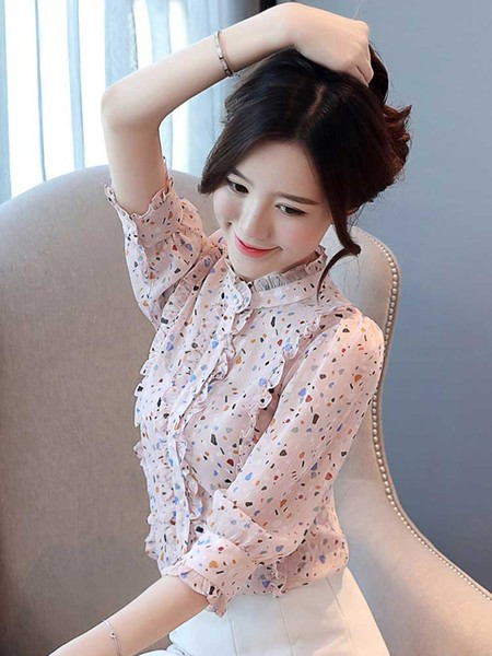 Дамска стилна риза с полувисока яка и 3/4 ръкав