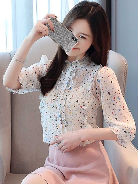 Дамска стилна риза с полувисока яка и 3/4 ръкав