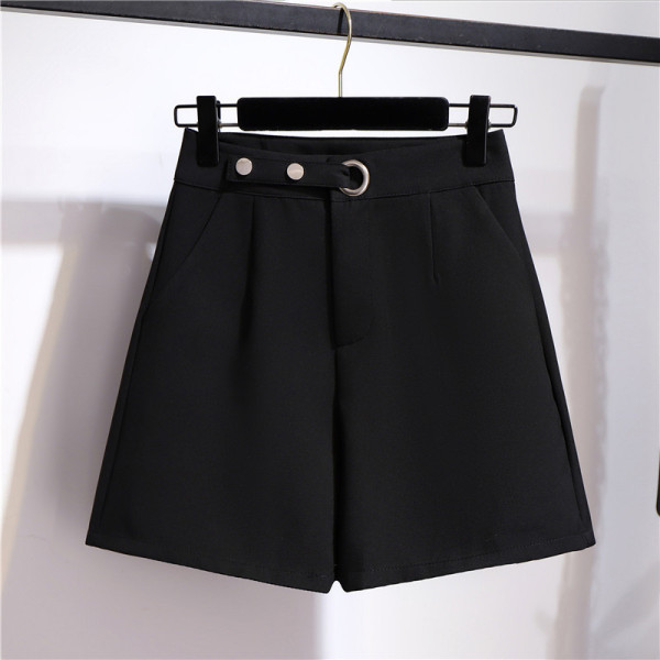 Pantaloni scurti eleganti de dama model larg cu talie inalta si elemente metalice